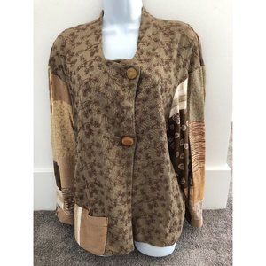DONNA JESSICA BROWN EMBROIDERED PATCHWORK CARDIGAN/JACKET. NEW  DJ17
